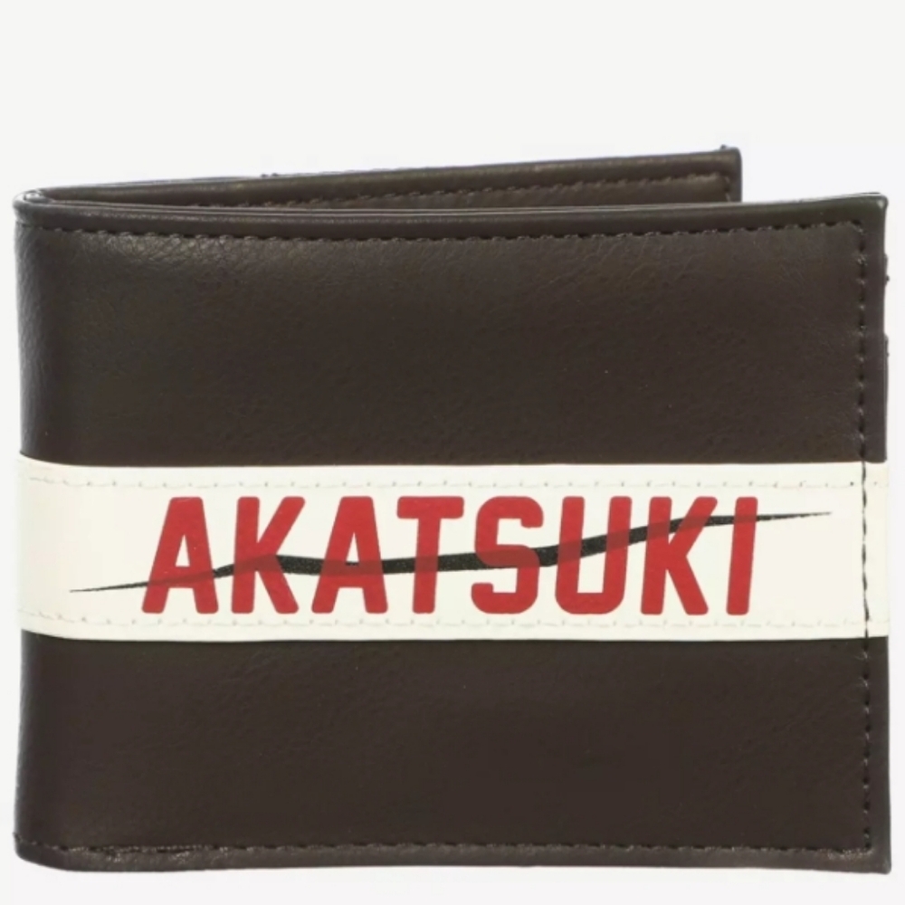 Naruto Shippuden Akatsuki Clouds Bi-Fold Brown, White, & Red Wallet. NWT. Unisex